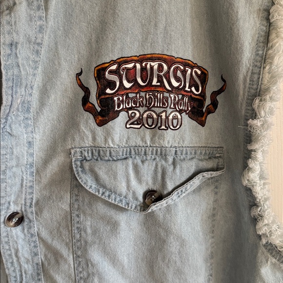 STURGIS 70th Anniversary Black Hills Rally 2010 Sleeveless Denim Shirt Men’s Xl - Picture 2 of 6
